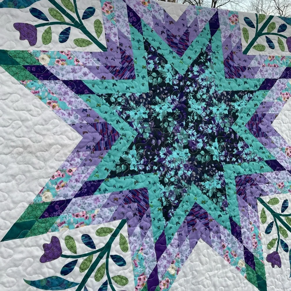 Elegant Starburst Quilt - Teal and Purple - Picture 4 of 7